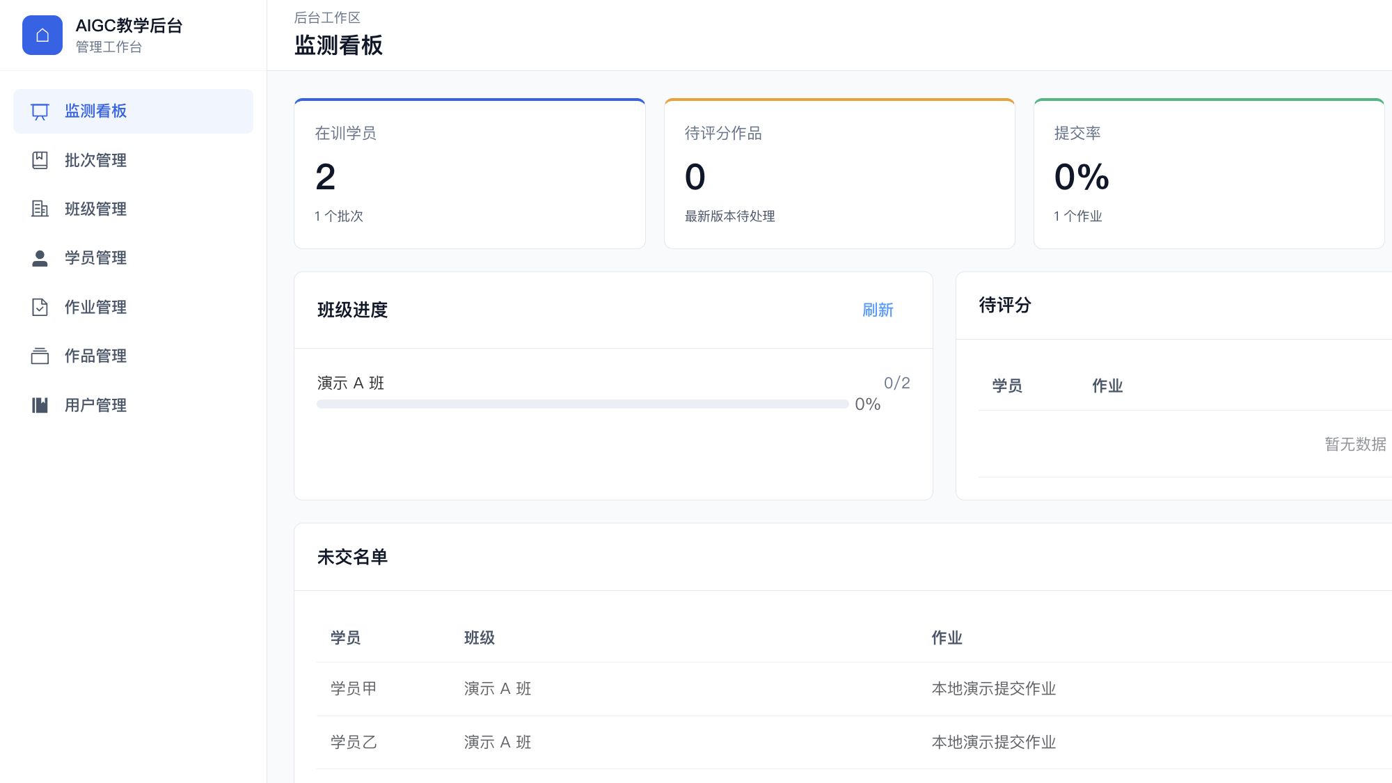 教师端教学管理看板